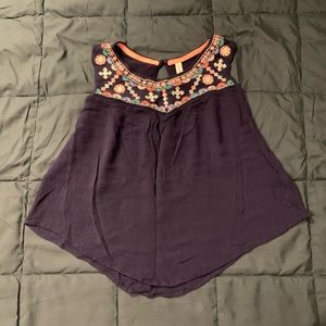 Navy Floral Collar Tank Top